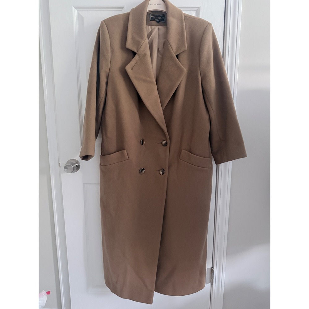 Kristen Blake Wool Coat Womens 12 Camel Double Breasted Made in USA Longline